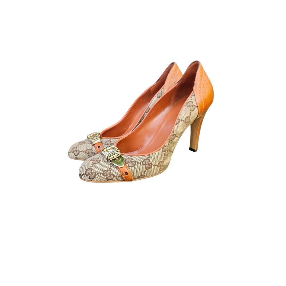 Gucci 7 Original GG GG Cinghiale Brizzolato Pump Heel Box Brown Leather Monogram - Picture 9 of 10